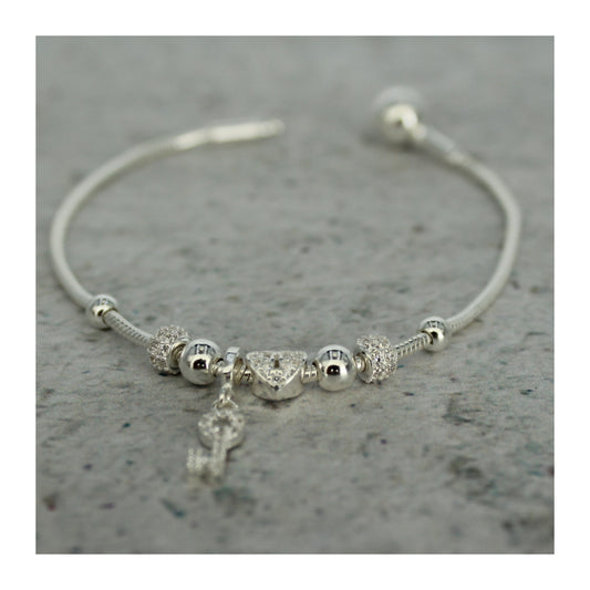 Pulsera de plata .925 Corazón & Llave “Amor Eterno” con zirconias brillantes